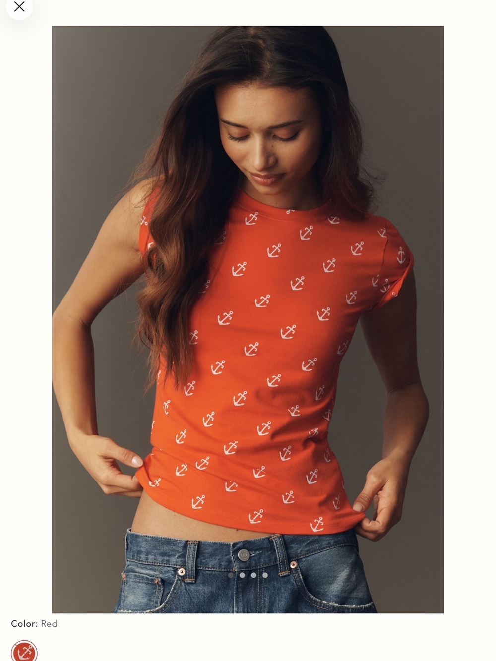 Maeve Red Anchor-Print Short Sleeve Tee